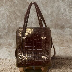 Brighton 90’s Little Donna Dk Brown Croc Embossed Leather Shoulder Crossbody Bag